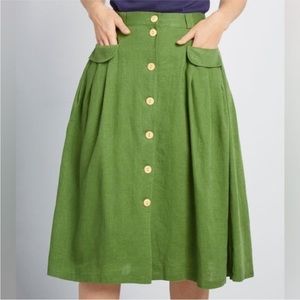 ModCloth Effortless Feature Green Midi Skirt Size 6